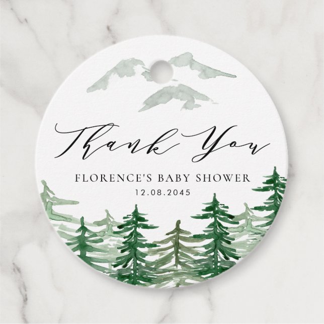 Watercolor Woodland Babydusche Danke Geschenkanhänger (Vorderseite)
