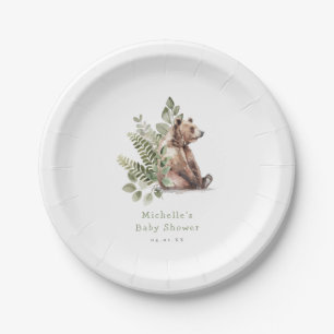 Watercolor Woodland Bear Baby Dusche Pappteller