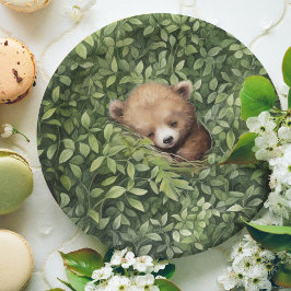 Watercolor Woodland Bear Neutral Baby Dusche Pappteller