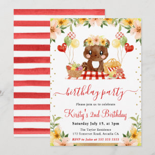 Watercolor Woodland Bear Picnic Geburtstag Einladung