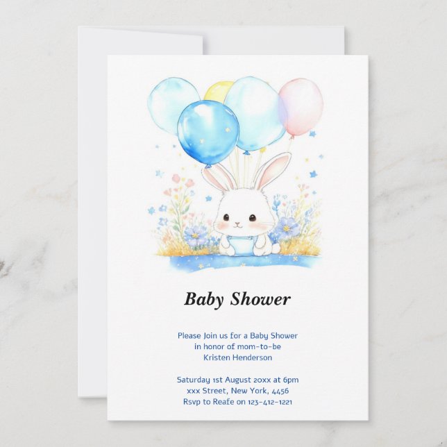 Watercolor Woodland Bunny Baby Dusche Einladung (Vorderseite)