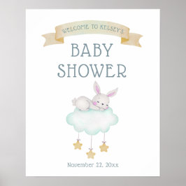 Watercolor Woodland Bunny Welcome Baby Dusche Poster