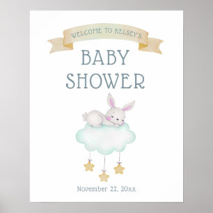 Watercolor Woodland Bunny Welcome Baby Dusche Poster