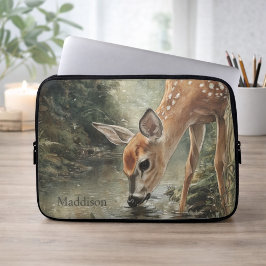 Watercolor Woodland Deer Nature Name Laptopschutzhülle