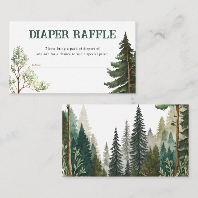 Watercolor Woodland Diaper Raffle Baby Dusche Begleitkarte (Vorne/Hinten)