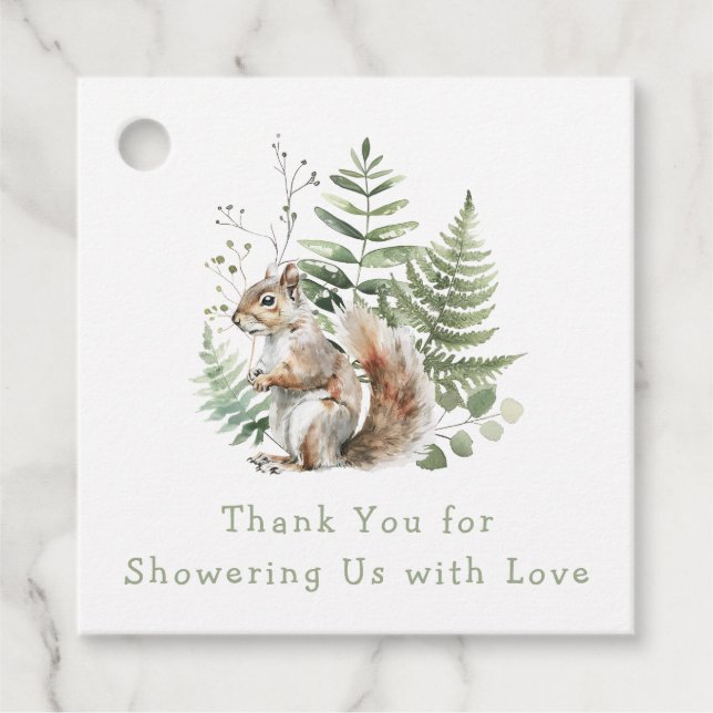 Watercolor Woodland Eichhörnchen Babydusche Geschenkanhänger (Vorderseite)