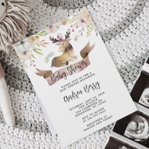 Watercolor Woodland Elche Babydusche Einladung