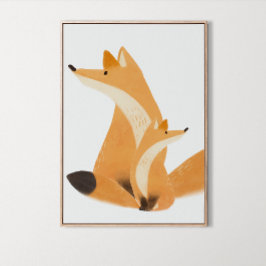 Watercolor Woodland Family Fox Zimmerdekor Poster