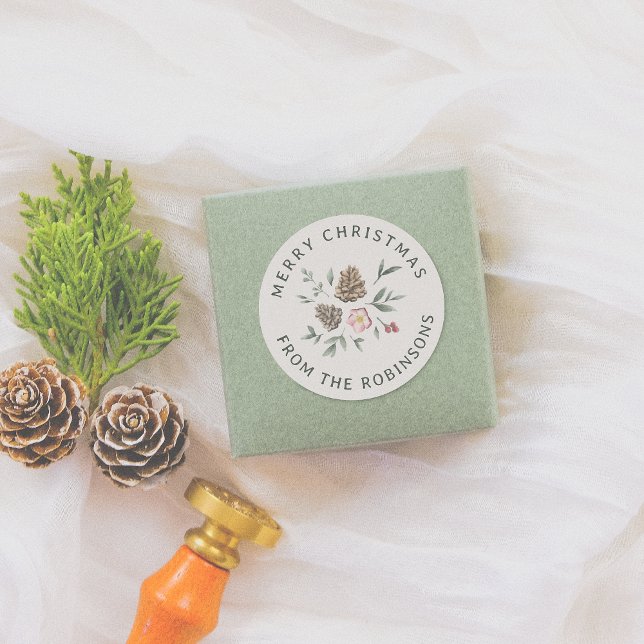 Watercolor Woodland Folies Weihnachten Runder Aufkleber (Von Creator hochgeladen)