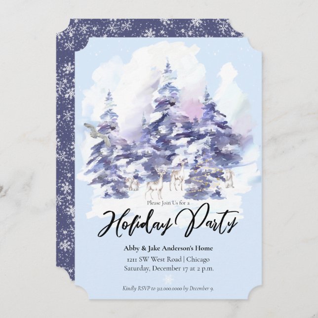 Watercolor Woodland Foods Winter Holiday Party Einladung (Vorne/Hinten)