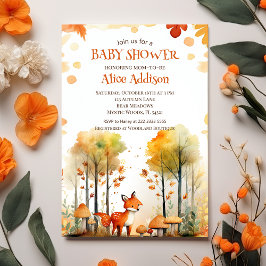 Watercolor Woodland Forest Autumn Fox Babydusche Einladung