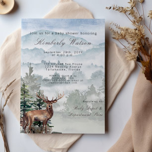 Watercolor Woodland Forest Stag Kinderdusche Einladung