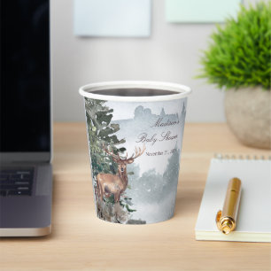 Watercolor Woodland Forest Stag Kinderdusche Pappbecher