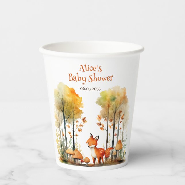 Watercolor Woodland Fox Babydusche Pappbecher (Vorderseite)