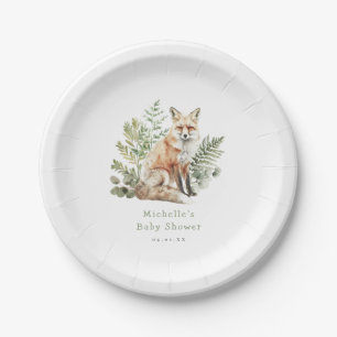 Watercolor Woodland Fox Babydusche Pappteller