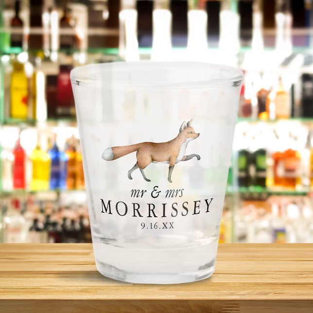 Watercolor Woodland Fox Mr. and Mrs. Wedding Schnapsglas (Watercolor Woodland Fox Mr and Mrs Wedding Shot Glass)