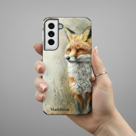 Watercolor Woodland Fox Nature Name Samsung Galaxy Hülle
