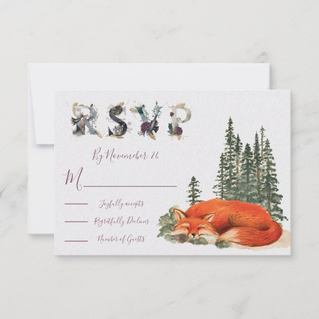 Watercolor Woodland fox Wedding Response Card UAWG RSVP Karte (Vorderseite)