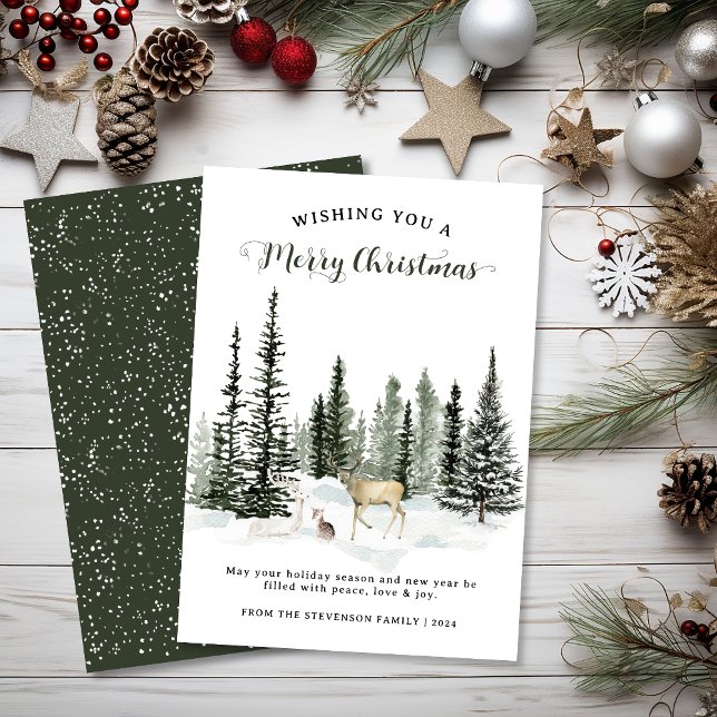 Watercolor Woodland Frohe Weihnachten (Watercolor Woodland Merry Christmas Holiday Card)