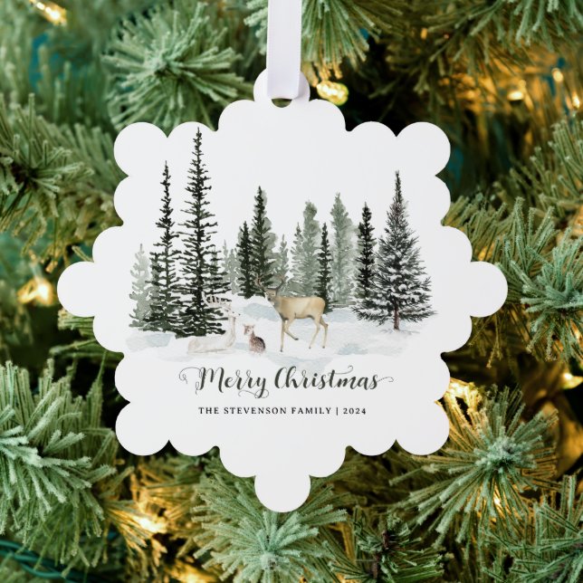Watercolor Woodland Frohe Weihnachten Ornament Karte (Insitu (Baum))