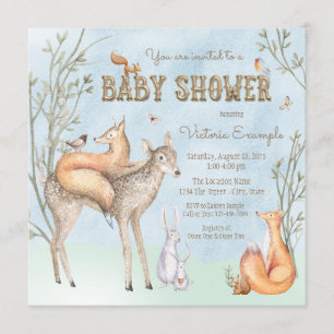 Watercolor Woodland Kinderdusche Einladung