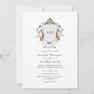 Watercolor Woodland Laurel Wappen Monogram Wedding Einladung