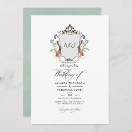 Watercolor Woodland Laurel Wappen Monogram Wedding Einladung
