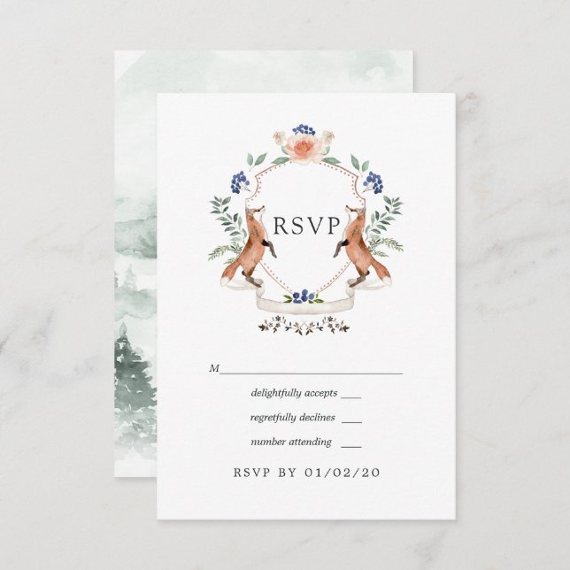 Watercolor Woodland Laurel Wappen Wedding RSVP Car (Vorne/Hinten)