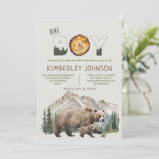 Watercolor Woodland Oh Boy Bear Baby Dusche Einladung