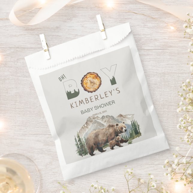 Watercolor Woodland Oh Boy Bear Baby Dusche Geschenktütchen (Ausgeschnitten)