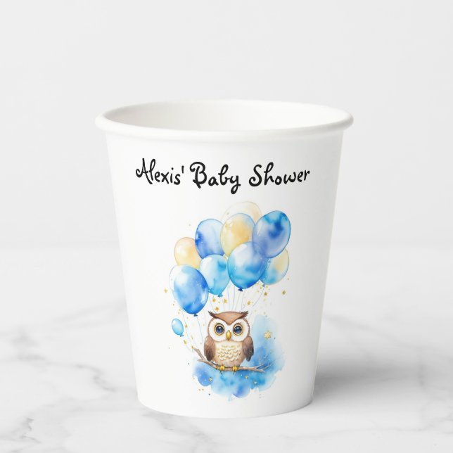 Watercolor Woodland Owl Babydusche Pappbecher (Vorderseite)