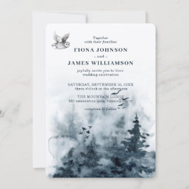 Watercolor Woodland Owl Trees Wedding Einladung