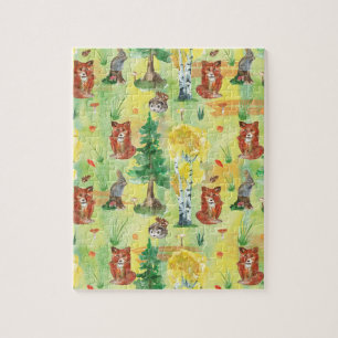 Watercolor Woodland Rabbit ,Hedgehog,fox Puzzle