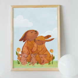Watercolor Woodland Rabbits Kinderzimmer Room Poster