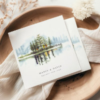 Watercolor Woodland Rustikaler See Hochzeit