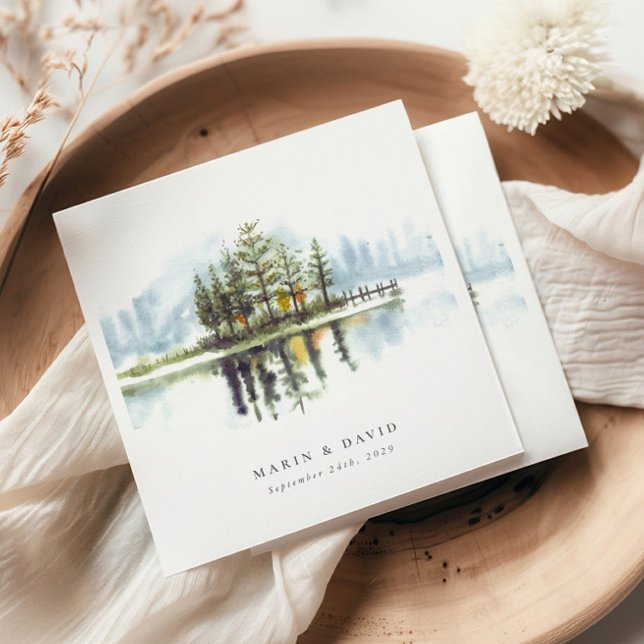 Watercolor Woodland Rustikaler See Hochzeit Serviette (Von Creator hochgeladen)