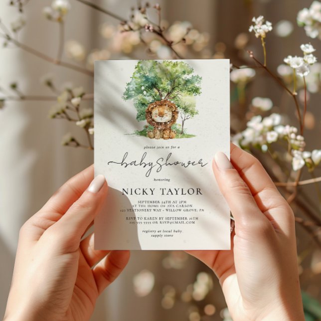 Watercolor Woodland Snow Lion Baby Dusche Einladung (Von Creator hochgeladen)