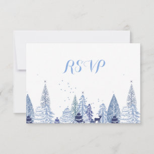 Watercolor Woodland Snowflakes Winter Hochzeit UAW RSVP Karte