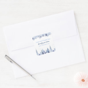 Watercolor Woodland Snowflakes Winterhochzeit Quadratischer Aufkleber