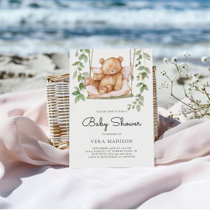 Watercolor Woodland Teddy Bear Babydusche Einladung