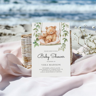 Watercolor Woodland Teddy Bear Babydusche Einladung