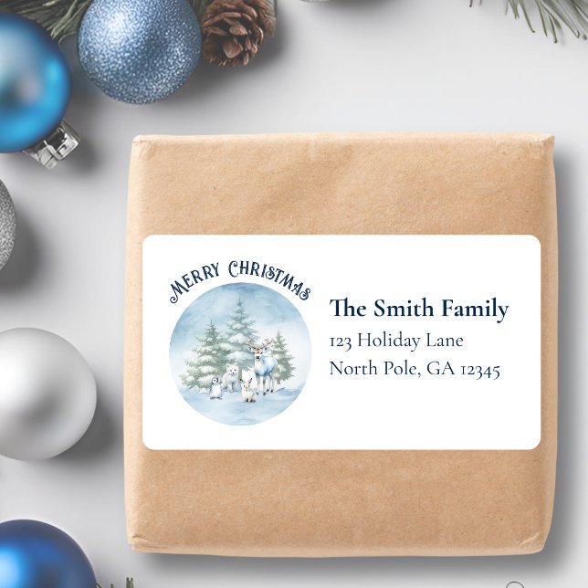 Watercolor Woodland Tiere Weihnachten (woodland animals address label no border)