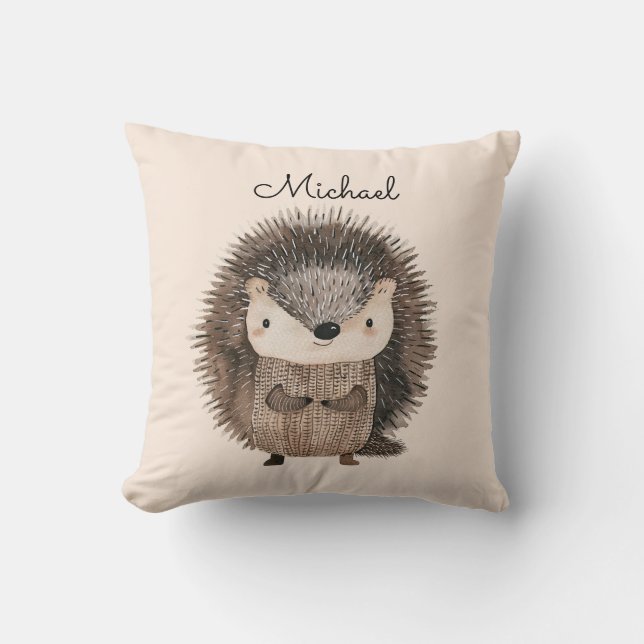 Watercolor Woodland Tierische Igel Personalisiert Kissen (Vorderseite)