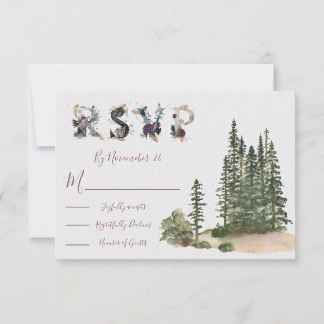 Watercolor Woodland Wedding Response Cards UAWG RSVP Karte (Vorderseite)