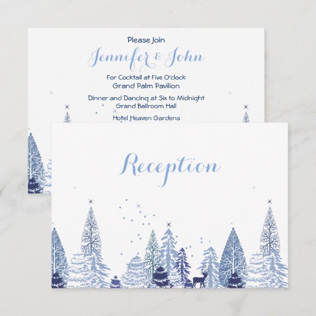Watercolor Woodland Winter Wedding Empfang Begleitkarte (Vorne/Hinten)