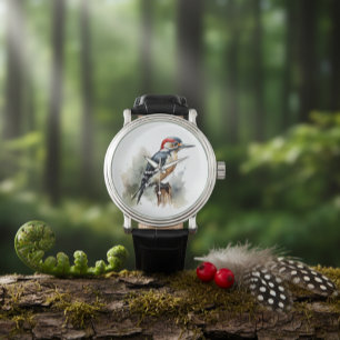 Watercolor Woodland Woodpecker Armbanduhr