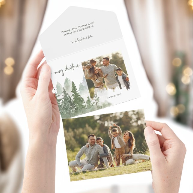 Watercolor Woods Christmas Calligraphy Foto All In One Einladung (Von Creator hochgeladen)