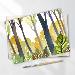 Watercolor Woods   Grüne Naturwaldmalerei Postkarte