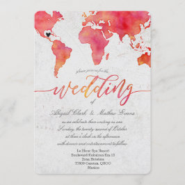 Watercolor World Map Hochzeit in Urlaubsort Einlad Einladung