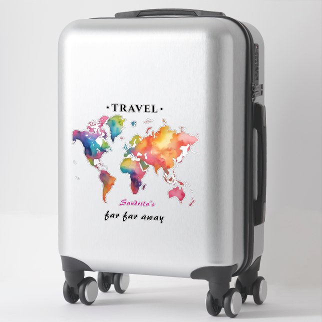 Watercolor World Map Travel Quote Sticker (Koffer)